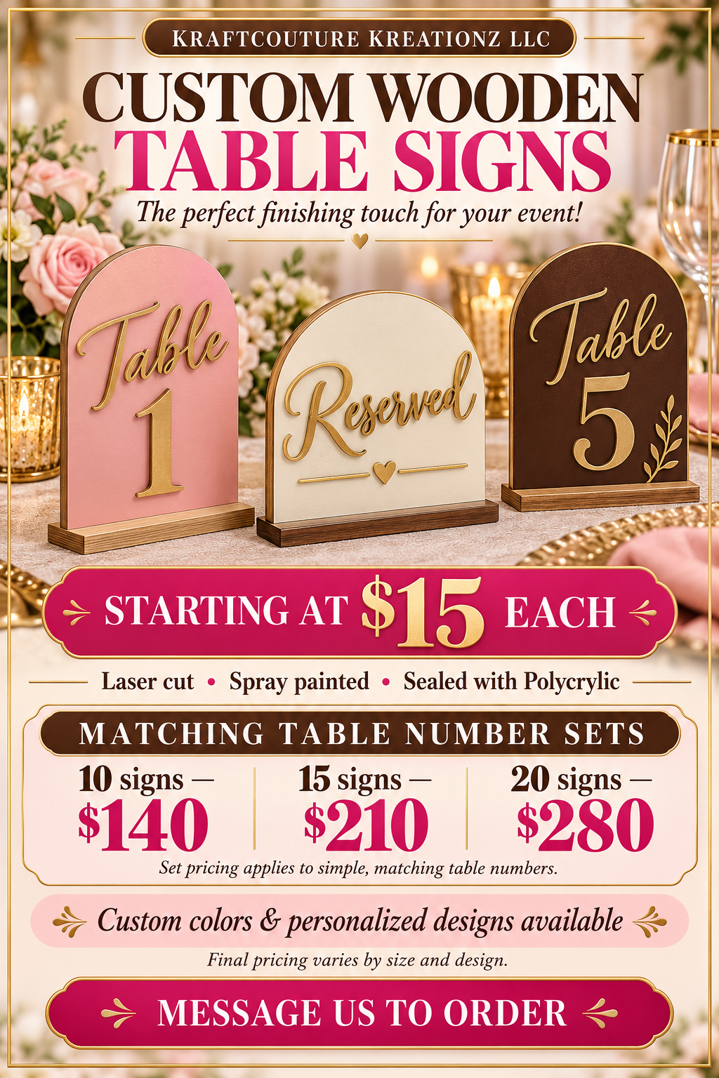Wooden Table Signs